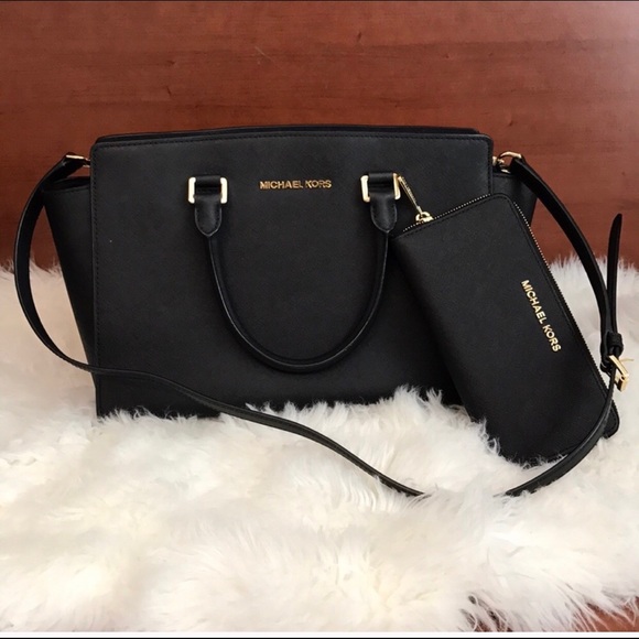 Michael Kors Handbags - MK Selma Saffiano Leather Medium Satchel Black